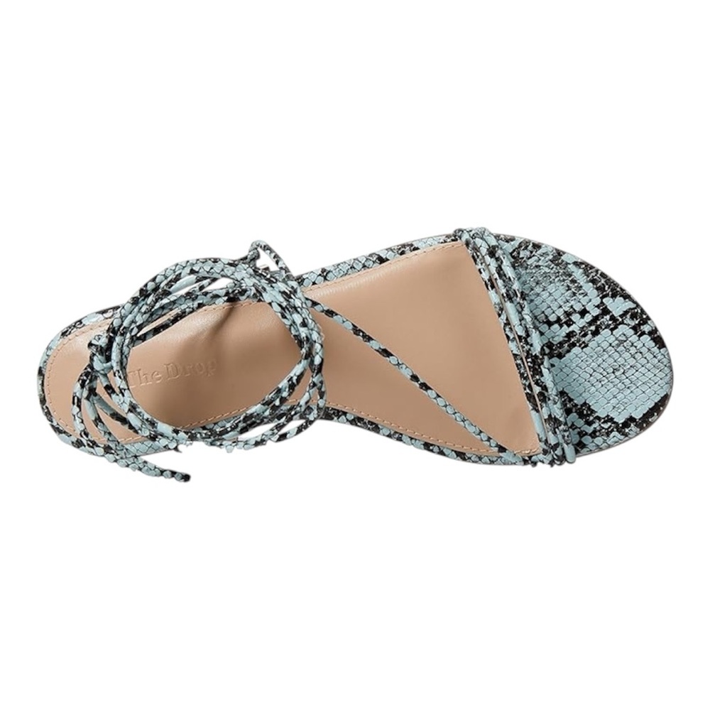 The Drop NEW Samantha Snake Print Lace Up Flat Sandals Teal Black Size 8.5
